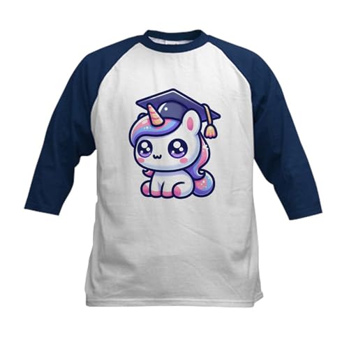 CafePress Unicorn Graduate Cute School Kids Baseball T Shirt Kids Cotton Baseball Jersey, 3/4 Raglan Sleeve Shirt Navy/White