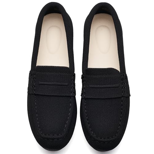 Image of Women's Knit Slip On Loafers - Breathable Mesh Flats with Memory Foam Insole & Arch Support, Non-Slip Comfortable Shoes for Work Office Commute, Driving, Casual Daily Walking (Wide Foot Friendly)