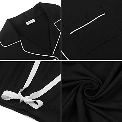 Image of Cherrydew Women Bamboo Viscose Cooling Long Sleeve Button Down Pajama Sets | Buttery Soft,Cooling Comfort,Breathable,Stretchy Fabric
