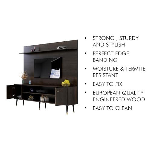 Image of Bniture TV Unit for Living Room 72 Inch | Engineered Wood TV Stand Table with Wall Panel & Open Shelves | Modern TV Cabinet for Living Room with 2 Storage Cabinet for Books | Flower Wenge