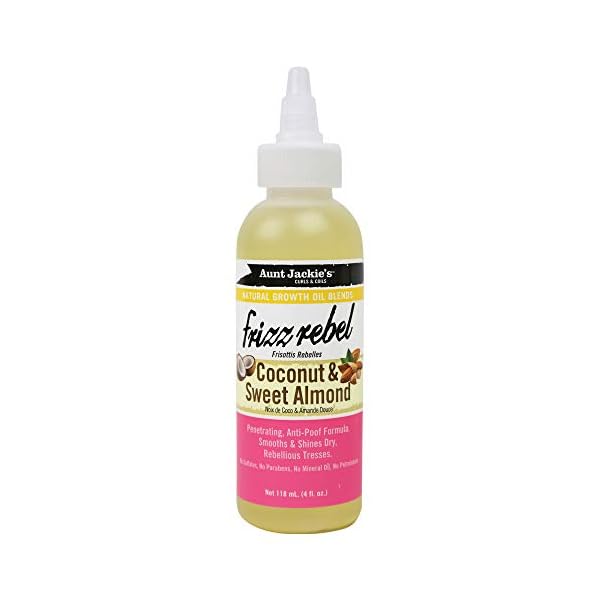 Aunt Jackie's Natural Growth Oil Blends Frizz Rebel - Coconut and Sweet Almond, Smooths and Shines Dry, Rebellious Tresses, Anti-Poof Formula, 4 oz