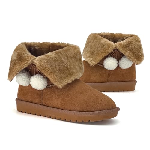 Girls Winter Boots Warm Toddler Snow Boots Cozy Fuzzy Kids Ankle Boots Boys Outdoor Fashion Booties Shoes for Little Big Kid