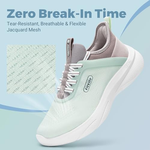 FitVille Women's Wide Width Slip On Walking Shoes Lightweight Hands-Free Gym Sneakers for Women Cushioning Cross Trainers with Arch Support - ZephyrLite V12