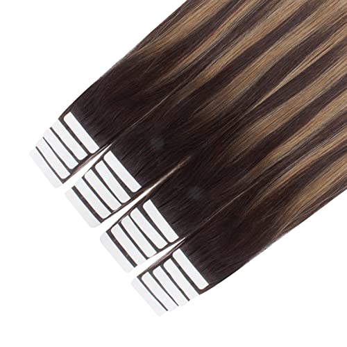 Image of Sixstarhair Tape In Human Hair Extensions Balayage Tape in Extensions Dark Brown Fading to Chestnut Brown Remy Human Hair Ombre Hair Extensions and Piano Colors [Color B2-6 20inch]