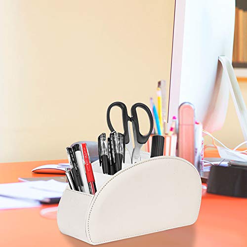 Image of SITHON Remote Control Holder with 5 Compartments - PU Leather Remote Caddy Desktop Organizer Store TV, DVD, Blu-Ray, Media Player, Heater Controllers, Beige