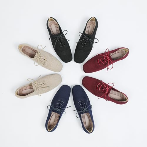 Tokouk Women's Spring Knitted Sneaker Flats with Adjustable Laces, Comfortable Elastic Work Nurse Flats4