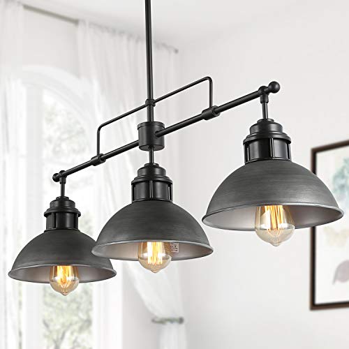 LNC Kitchen Island Lighting, Dining Room Chandelier in Antique Dark Silver Metal Finish Farmhouse Light Fixture, 35.7 x 9 x 11.5 Pendant Lighting