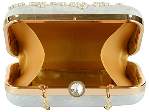 Image of TOOBA Handicraft Women's Embroidered Clutch Purse | Designer Handbag with Golden Floral & Pearl Work | Wedding, Cocktail, Party & Bridal Gift Bag for Women & Girls