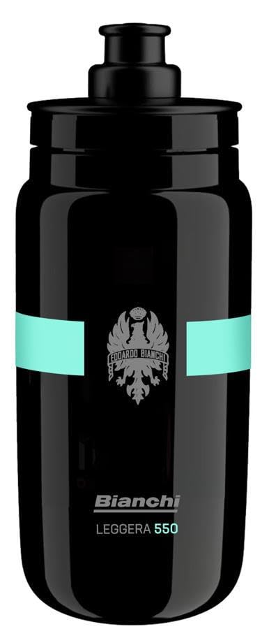 Bianchi - Leggera 550 Water Bottle, Black, Capacity 550 ml, Weight 51 g, Code C9010140, Black With Light Blue Ribbon