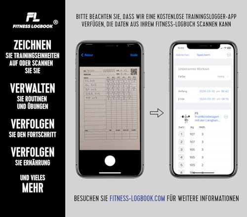Fitness Logbuch Plastik-Cover Schwarz - undatiertes Workout-Tagebuch – A5-Format, dickes Papier, starke Bindung – stilvolles und minimalistisches Trainingstagebuch