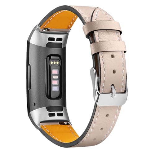 Mtozon Leather Bands Compatible with Fitbit Charge 4/Charge 3, Replacement Accessories Wristband Straps for Women Men, Beige