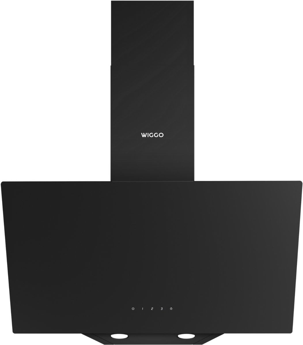 Wiggo 60 cm Kopffrei Dunstabzugshaube Schwarz | Schräghaube mit Touch-Steuerung, 3 Stufen, LED-Beleuchtung | Geräuscharm, Umluft/Abluft, Fettfilter & 2x Aktivkohlefilter – Moderne Küche