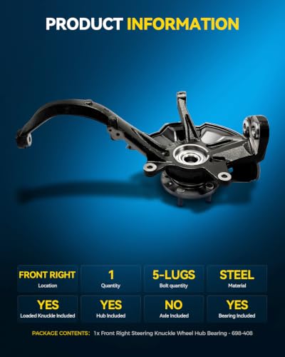 Image of PHILTOP Steering Knuckle & Wheel Bearing Hub Assembly, 1PC Front Right Passenger Side Compatible with Fusion 2006-2012, MKZ 2007-2012, Milan 2006-2011, Zephyr 2006 Replaces 698-408