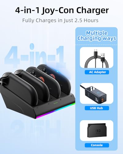 Image of Magnetic Charging Dock for Nintend0 Switch 2 Joycon, Fast Charger Station | 4-in-1 Magnetic Charging: Simultaneously charge 4 Switch 2 Joycons with magnetic snap-on design for easy placement