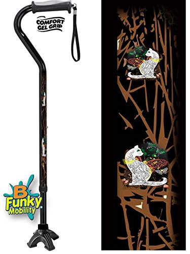 Walking Cane Gel Grip Offset Adjustable Aluminum Footed Quad Cat Design