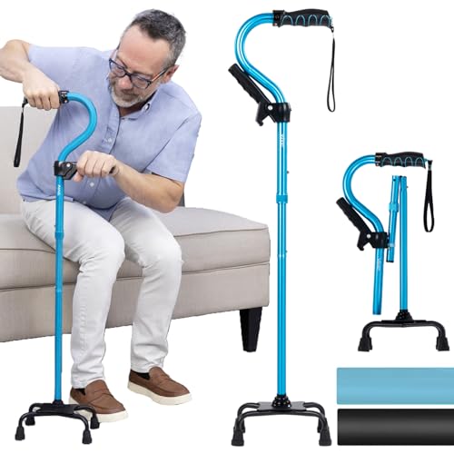 Vive Stand Assist Cane - 4 Prong Adjustable Cane with Extra Handle for Men, Women & Seniors, Stability Aid for Sit to Stand Support, Balance Assistance for Elderly, Handicapped & Disabled