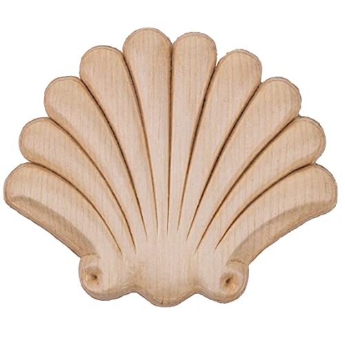 UNIQANTIQ HARDWARE SUPPLY Ornament Shell Birch Wood Applique - 3" X 2-1/2" Onlay Antique & Modern Furniture Doors, Walls Carved Ornamental Decor | G10-3281