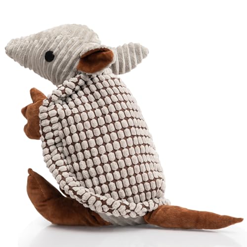 Image of Hollypet Plush Dog Squeaky Toy Stuffed Armadillo Animal Pet Puppy Chew Toys with Clean Teeth for Small Medium Large All Breed Sizes Dogs, Gray Large, 14 in