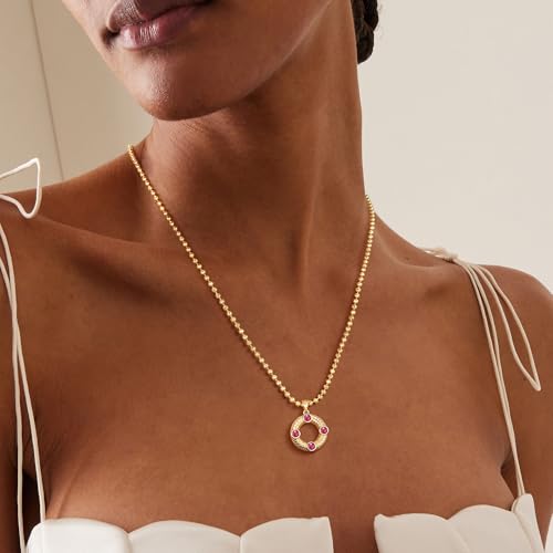 Fettero Gold Necklace for Women,14K Gold Plated Charm Necklaces for Women Gemstone Pendant Necklace Non Tarnish Gold Necklaces Jewelry