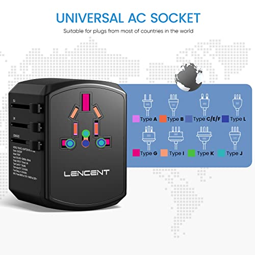 image for LENCENT Universal Travel Adapter, International Charger with 3 USB Por