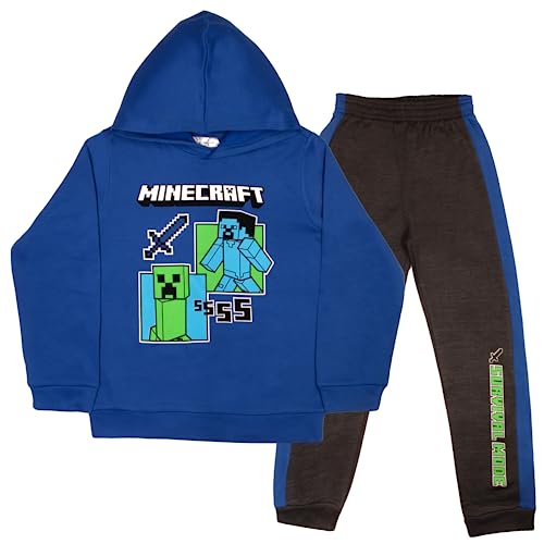 Minecraft Boys 2 Piece Fleece Pants Sets Pullover Hoodie and Jogger Set for Boys (Blue Size 7)