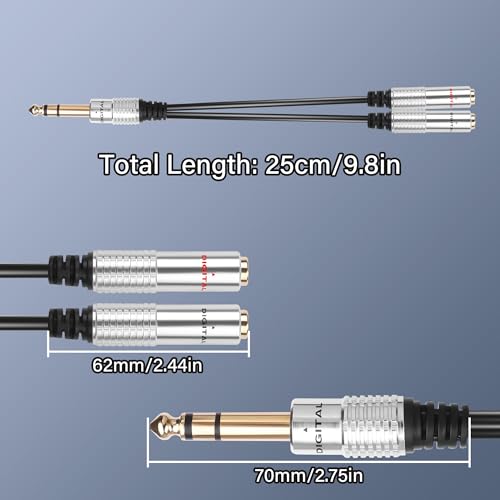 Cable adaptador de audio 1/4 pulgadas macho a doble hembra 20 cm miniatura 7