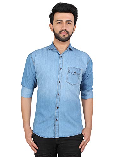 kandy Button Pocket Denim Casual Solid Shirt (M)