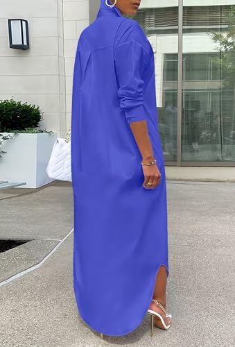 Image of Choichic Shirt Dresses for Women Casual Long Sleeve Cotton Button Down Maxi Dresses