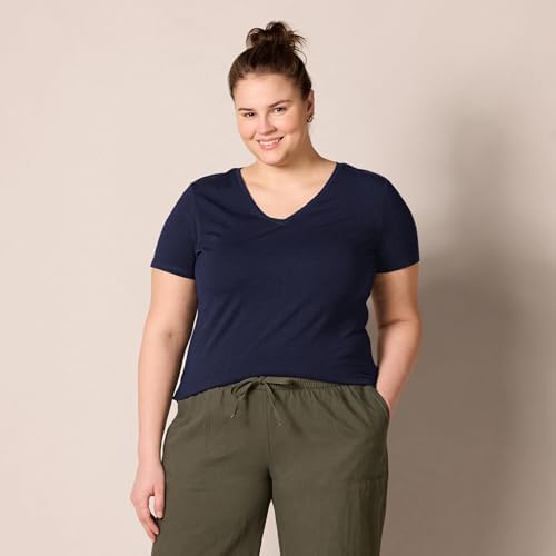 Amazon Essentials Women's Regular-Fit Short-Sleeve V-Neck T-Shirt, Pack of 2, Purple/Navy, X-Large - 5