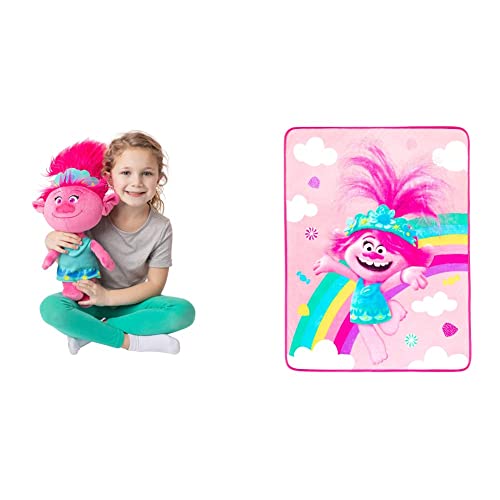 Franco Kids Bedding Soft Plush Cuddle Pillow Buddy, One Size, Trolls World Tour Poppy & Kids Bedding Soft Plush Micro Raschel Throw, 46 In X 60 In, Trolls World Tour #TOP17