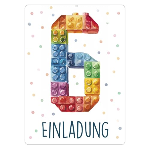 CALLUNA® Baustein Einladungen Kindergeburtstag Mädchen und Junge – 12 Stück – Witzige Baustein Geburtstag Einladungen für die Geburtstagsfeier – Einladungskarten Kids, Building Bauklötze (o. VH)