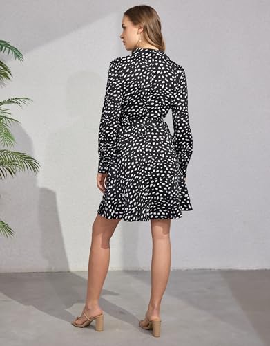 Image of Women's Long Sleeve Button Up Midi Belt Shift Collar Dress with Pockets for Work Office Business