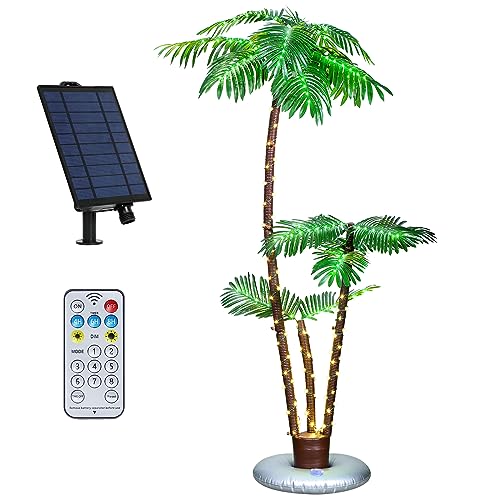 Solar Lighted Palm Tree 6FT Outdoor Christamas Tree Decoration 8 Modes Tropical Palm Tree Fake Plant Light for Patio Pool Yard Home Party Decor