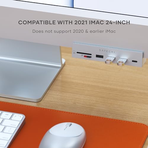 SATECHI USB C Hub con Morsetto, per iMac M4, Dati USB C, 3 Porte USB a 3.0, Lettori di Schede Micro/SD, per iMac M4 2024, Studio Display (Non per iMac 2020) – Argento - Hub USB - Immagine 5