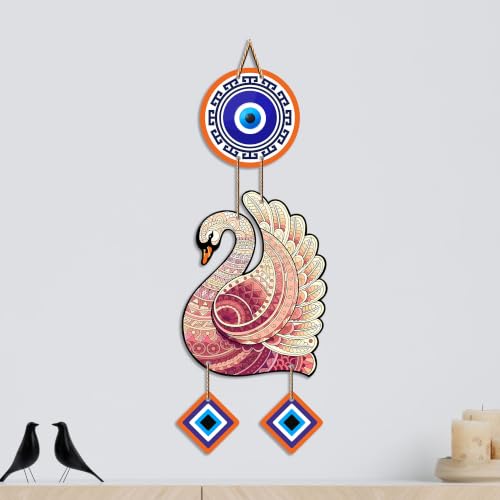 Image of Artvibes Elegant Swan Nazar Battu Wall Hanging for Home Decor | Evil Eye Protection Hanging for Entrance Living Room Bedroom Office | Auspicious Vastu Decorative Gift (WH 85130N)