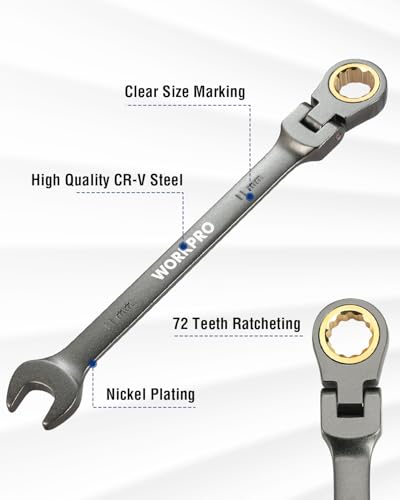 Image of WORKPRO 11 mm Flex-Head Ratcheting Combination Wrench, Nickel Plating