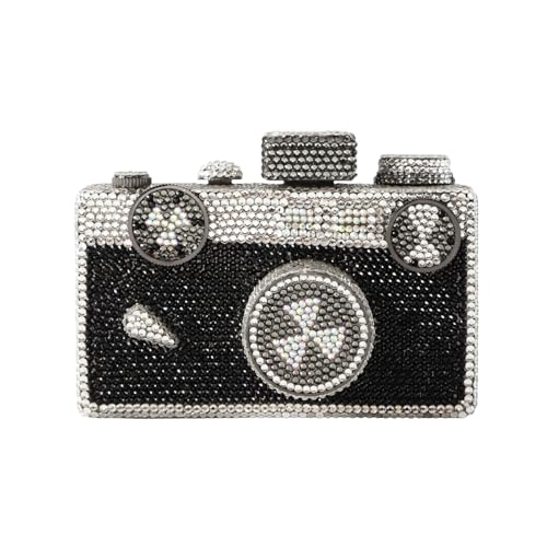 Image of UMREN Novelty Crystal Camera Shaped Clutch Purse for Women Sparkly Rhinestones Evening Clutch Bag Glitter Bridal Prom Handbag