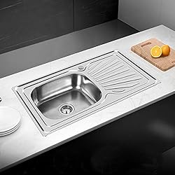 Fregadero Pequeño Acero Inoxidable Fregadero de cocina pequeño, cuenco único de acero inoxidable, fregadero de cocina de acero inoxidable, 1 bandeja de acero inoxidable con accesorios de drenaje (90 x 50 x 15 cm)