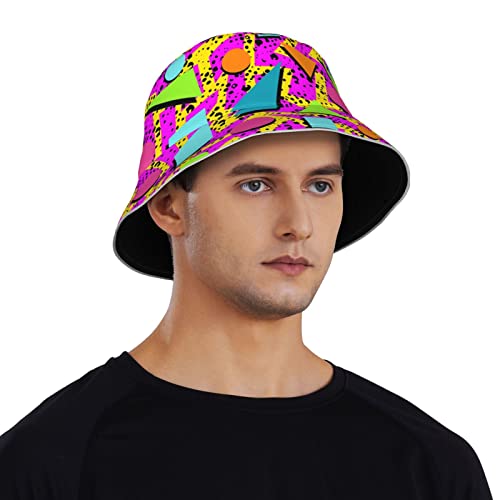 Vintage 80S Memphis Bucket Hat For Women Men Teens Reversible Summer Beach Sun Hat Packable Fisherman Cap For Travel Outdoor Hiking #TOP4