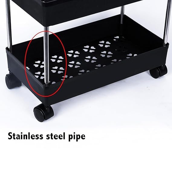 Image of Multipurpose 3-Tier Storage Shelf, Storage Rack with Wheels, Storage Organizer Cart for Kitchen, Pantry Closet, Bedroom, Bathroom(3 Layer, Black)