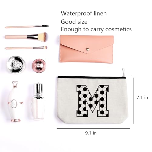 LONGXIN Soccer Initial A-Z Letter Makeup Bag - Monogrammed Cosmetic Toiletry Pouch for Women, Mom, Girls, Best Friend, Coach - Personalized Team Gift (M)2