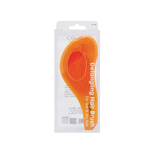 Celavi Detangling Wet or Dry Hair Brush for All Hair Types Good for Kids (Orange)