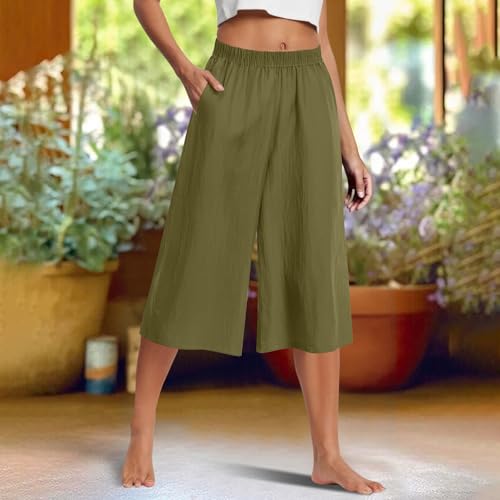 Wide Leg Capri Pants for Women High Waisted Linen Flowy Capris Cropped Trousers Pant Dressy Casual Palazzo Pants2
