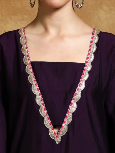 Image of Varanga Women-Zari & Sequin Detailed Ethnic Printed Flared Kaftan With Trouser