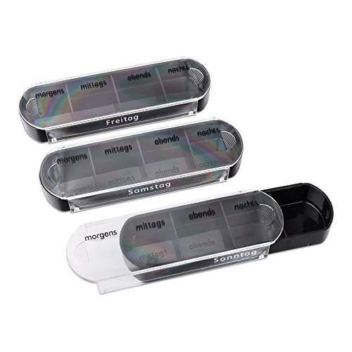 Schramm® Tablet Box zwart met zwarte schuifregelaars 7-daagse pillendoos tabletdoos tabletdoos tabletdoosjes tabletdoosjes tabletdoosjes pillen kunnen wekelijks gedoseerd worden - Afbeelding 3