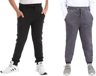 طقم بنطالون كاجوال ولادي بلون اسود وباللون الرصاصي اساسي للاستخدام اليومي - قطعتين