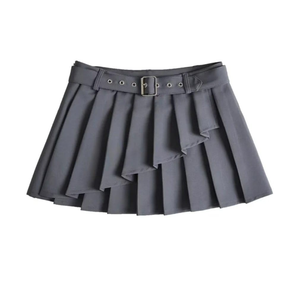 Cinturones Tirantes Faldas Cortas para Mujer Falda Plisada con cinturón para Mujer Falda pantalón Elegante Dulce con Cremallera Lateral de Color sólido para Mujer