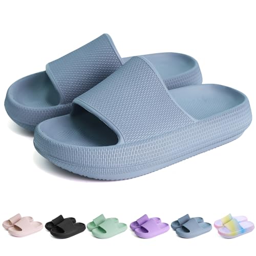 Fjwysangu BS4180-04-34 Kids Cloud Slides丨Boys Sandals Bathroom Shower Sandals丨Open Toe Thick Sole Slip On Slippers丨Summer Non-Slip Beach Pool Shoes Blue Gray 3 Big Kid cover
