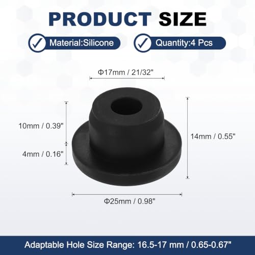 Image of MECCANIXITY 4pcs T-Shaped Silicone Plugs 17mm 21 /32 Inch Dia, Black | Snap in Plug Hole Seal Cover Round Rubber Stopper for 16.5-17mm Holes Kitchen Rubber Bulkheads Waterproof Sealing