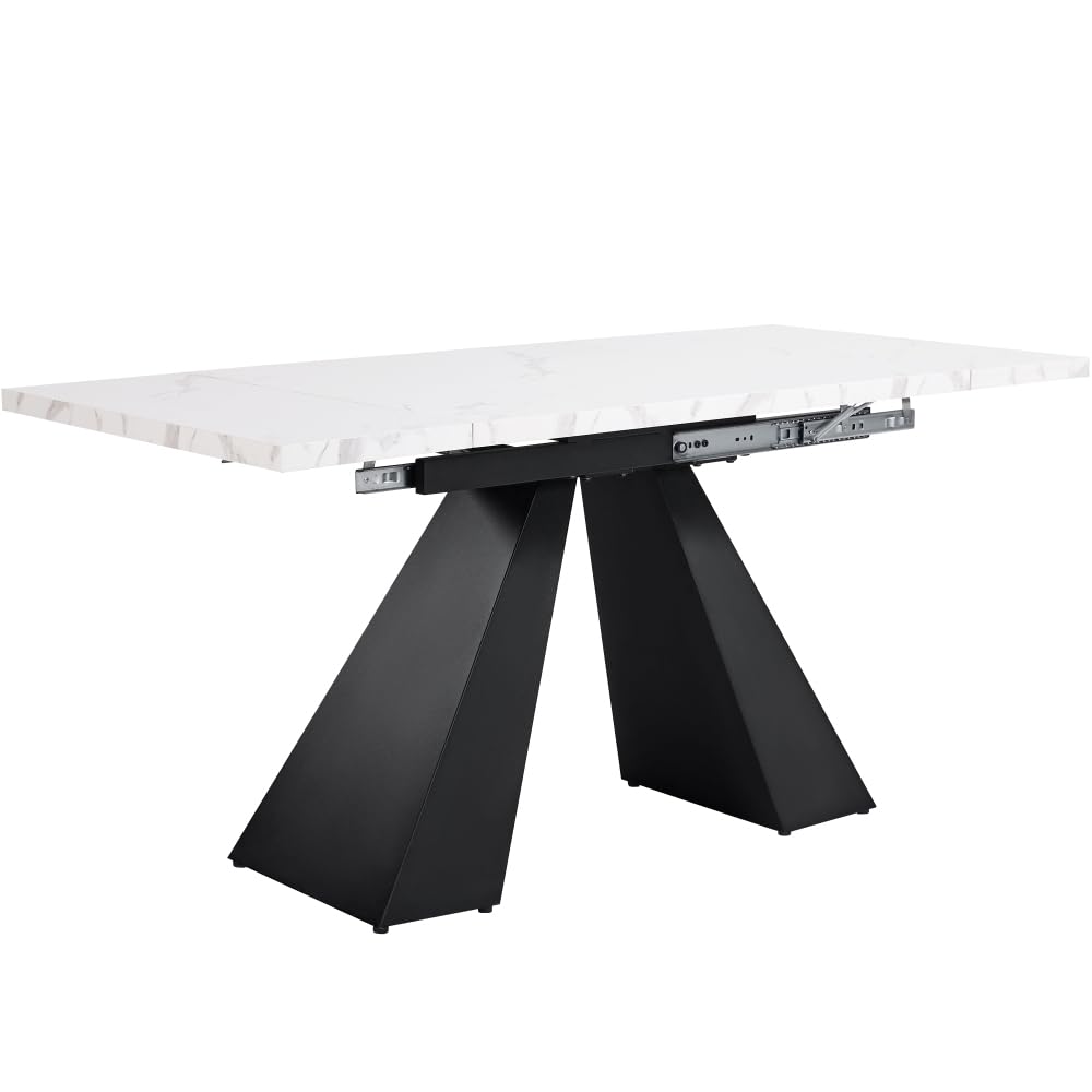 Zepneiy - Mesa de comedor extensible (99-159 x 74 x 77 cm), mesa de cocina de bajo espacio, amplia superficie de trabajo, diseño flexible, bandeja blanca con patas de columna (blanco + negro)